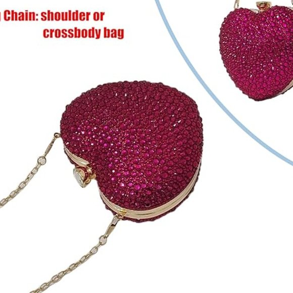 Extravagant Pink Rhinestone Heart Purse Evening Bag Occasion Evening Clutch Purs - Picture 4 of 4
